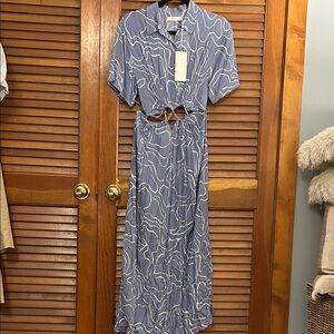 Lush Blue and White Patterned Maxi Dress